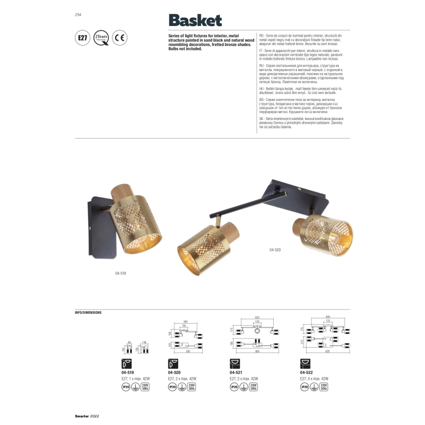 Redo 04-522 - Aufbauleuchte BASKET 4xE27/42W/230V bronzen