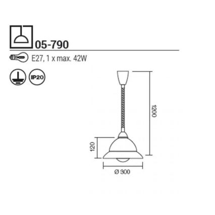 Redo 05-790 - Lampadario a sospensione con filo ETRUSCA 1xE27/42W/230V