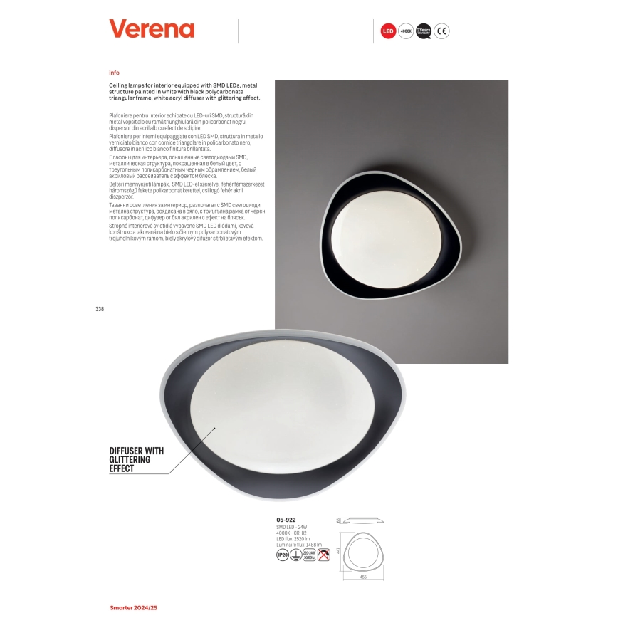 Redo 05-922 - LED-Deckenleuchte VERENA LED/24W/230V anthrazit