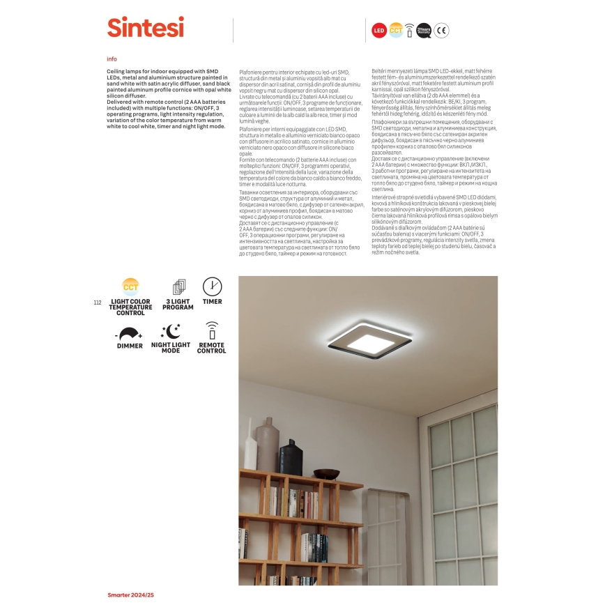 Redo 05-961 - Plafoniera LED dimmerabile SINTESI LED/53W/230V 45x45 cm 3000-6000K + telecomando