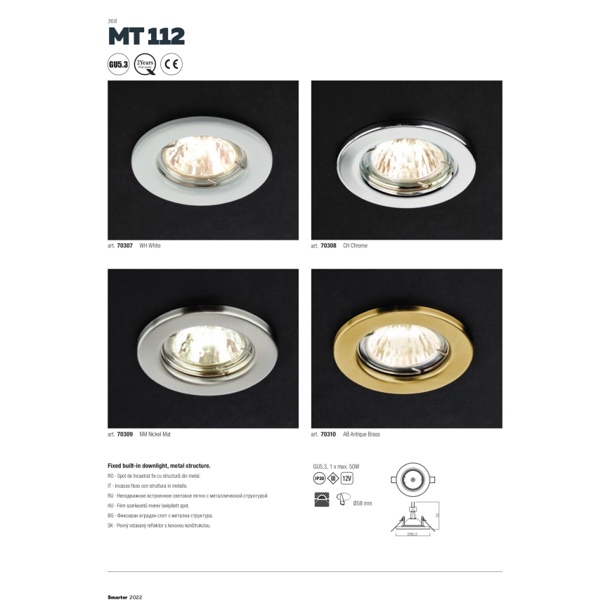 Redo 70308 - Spot encastrable MT 1xGU5,3/50W/12V chrome brillant