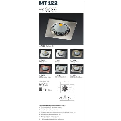 Redo 70329 - Spot encastrable MT 1xGU10/50W/230V