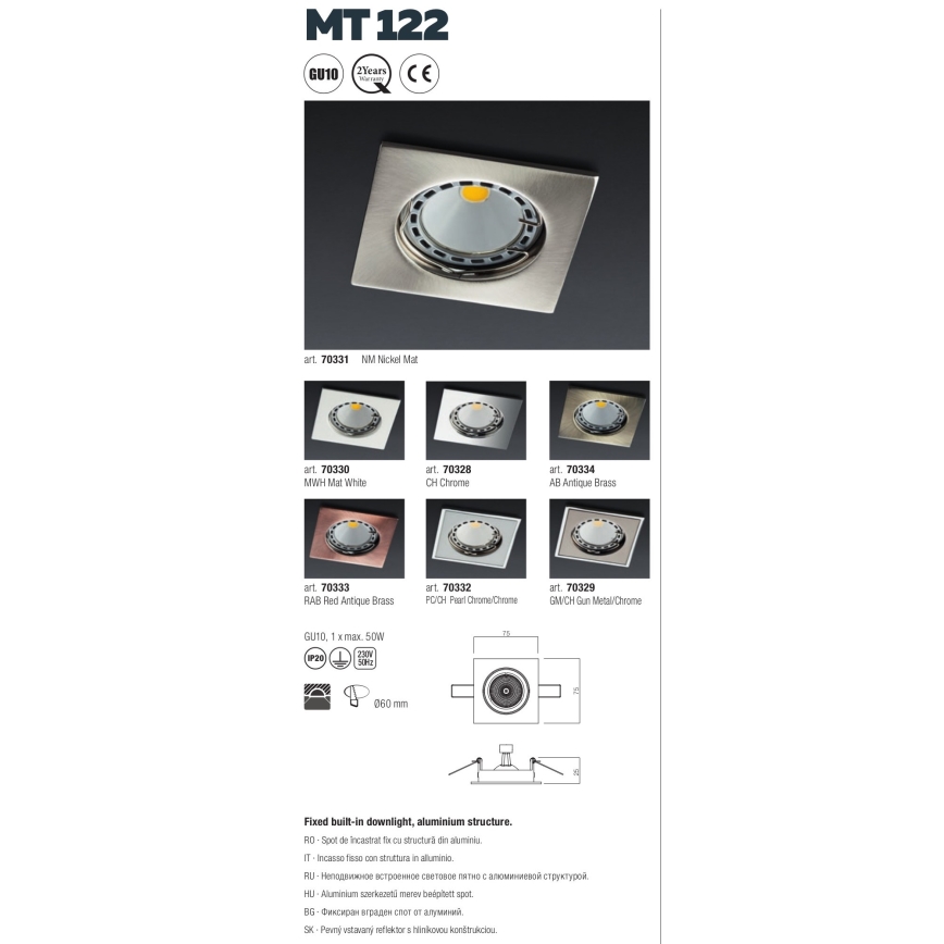 Redo 70329 - Spot encastrable MT 1xGU10/50W/230V
