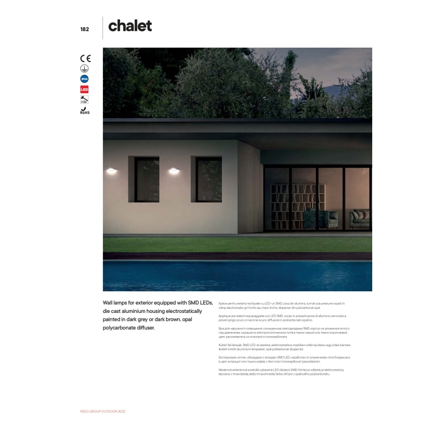 Redo 90002 - Applique murale extérieure CHALET LED/8W/230V IP54