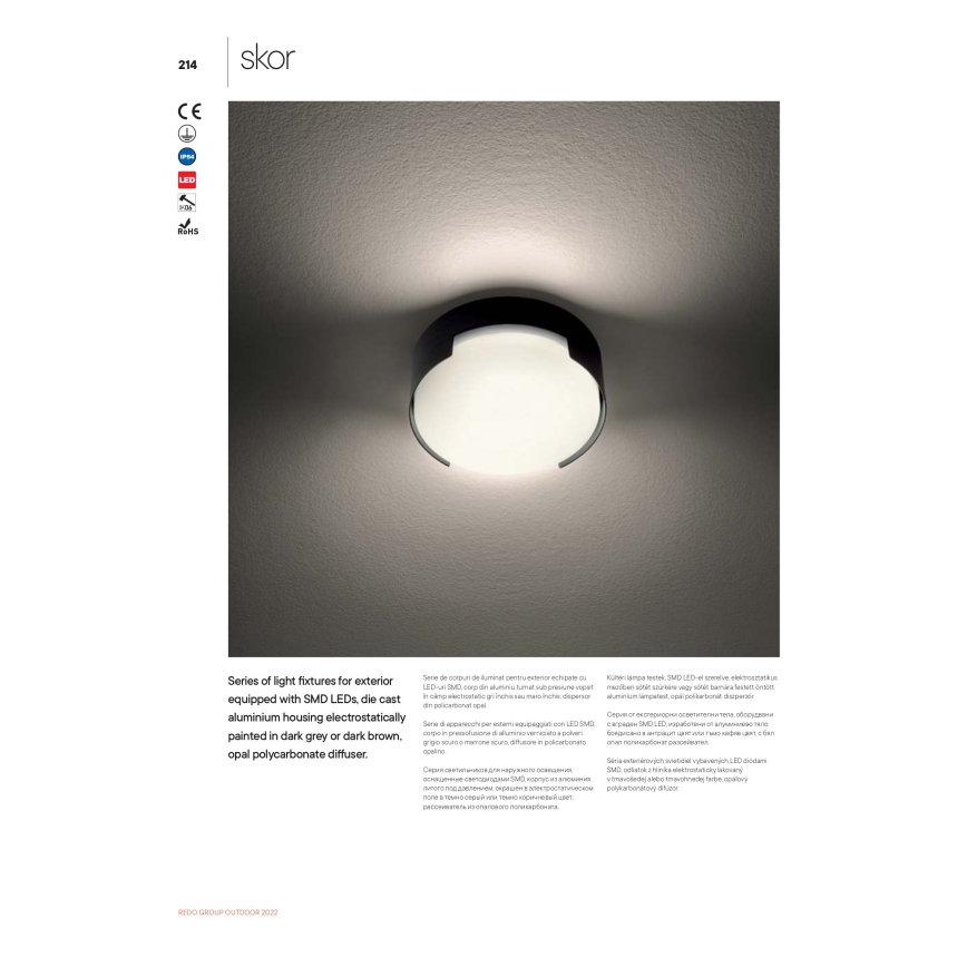 Redo 90005 - Plafonnier LED d'extérieur SKOR LED/16W/230V IP54