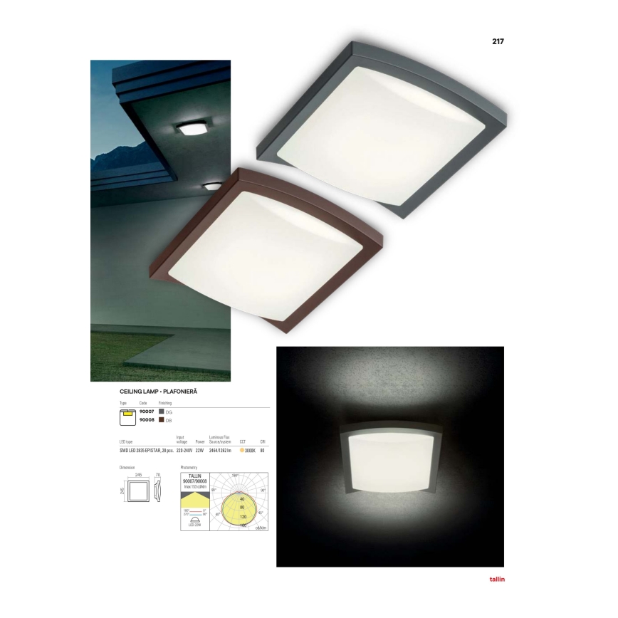 Redo 90007 - LED-Deckenleuchte für den Außenbereich TALLIN LED/21W/230V 24,5x24,5 cm IP54 anthrazit