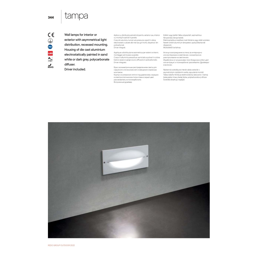 Redo 90009 - Lampada segnapasso da esterno TAMPA LED/11W/230V IP54 bianca