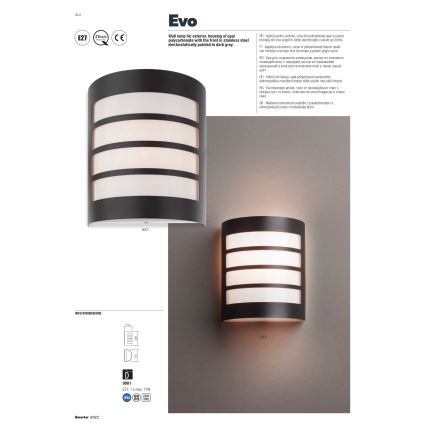 Redo 9001 - Applique murale d'extérieur EVO 1xE27/11W/230V IP44