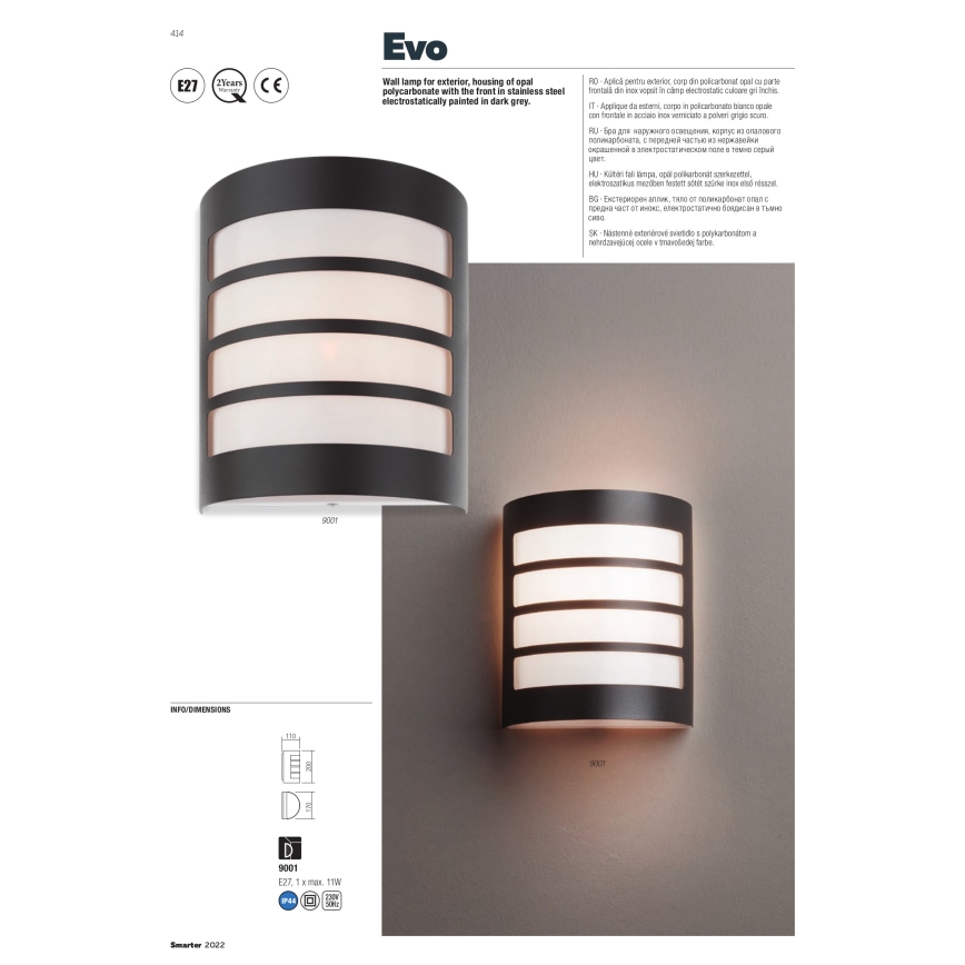 Redo 9001 - Applique murale d'extérieur EVO 1xE27/11W/230V IP44