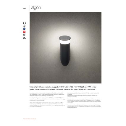 Redo 90073 - Applique murale extérieure LED RGBW ALGON LED/6W/230V Wi-Fi Tuya IP65 anthracite
