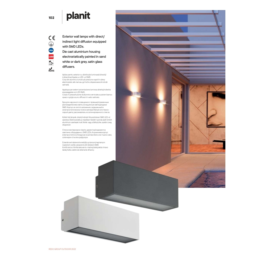 Redo 90096 - Applique LED da esterno PLANIT LED/10W/230V 3000K IP54 antracite