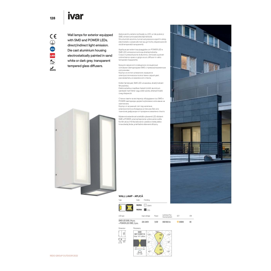 Redo 90114 - Applique murale LED extérieure IVAR LED/7,6W/230V IP54 anthracite
