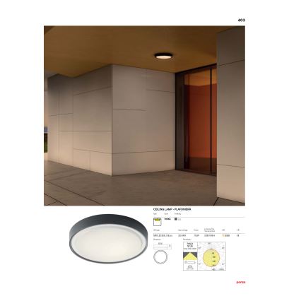 Redo 90155 - LED-Deckenleuchte für den Außenbereich PONZA LED/16W/230V d 26 cm IP65