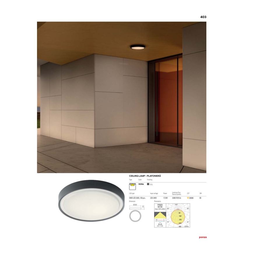 Redo 90155 - LED-Deckenleuchte für den Außenbereich PONZA LED/16W/230V d 26 cm IP65