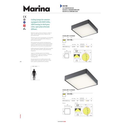 Redo 90158 - Plafoniera LED da esterno MARINA LED/16W/230V 29,6x29,6 cm IP65 antracite