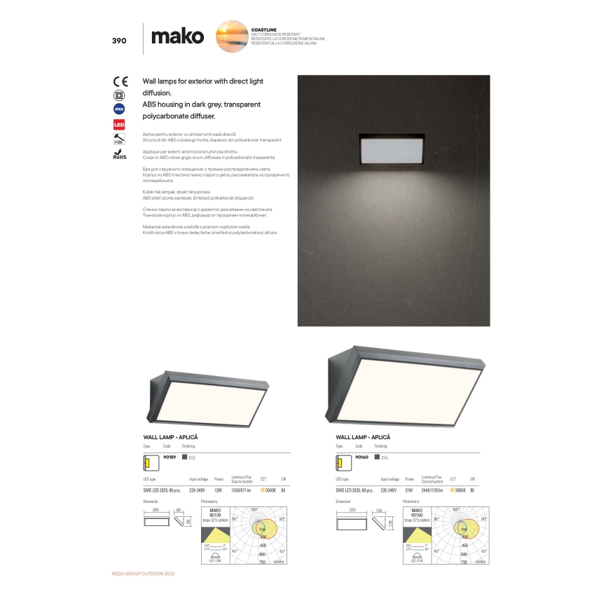 Redo 90159 - Applique murale LED d'extérieur MAKO 1xLED/12W/230V IP65
