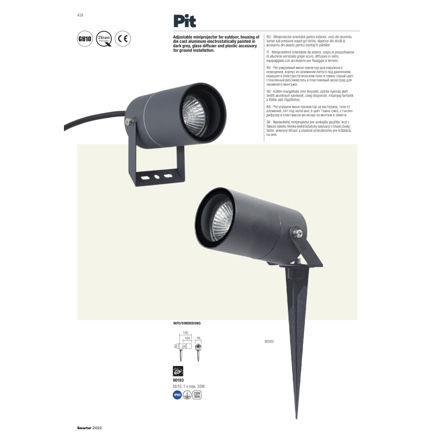 Redo 90183 - Lampadaire d'extérieur PIT 1xGU10/35W/230V IP65