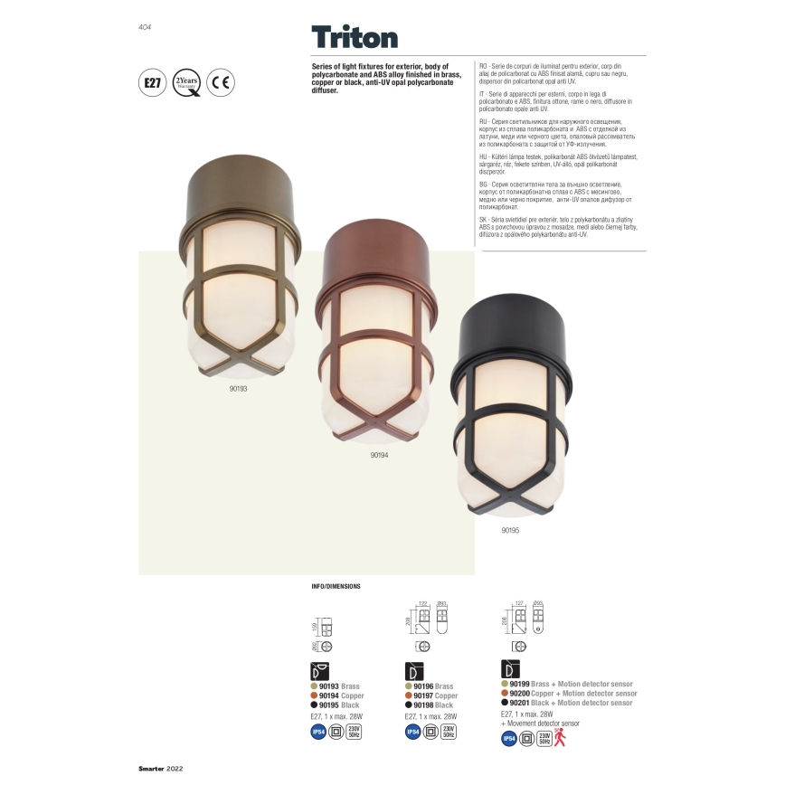 Redo 90196 - Applique murale d'extérieur TRITON 1xE27/28W/230V IP54 laiton