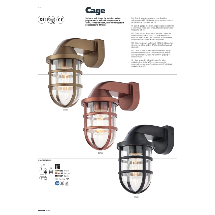Redo 90206 - Applique da esterno CAGE 1xE27/28W/230V IP44 rame