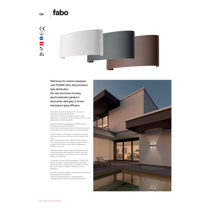 Redo 90226 - LED Auβen-Wandbeleuchtung FABO LED/6W/230V 3000K IP54 grau