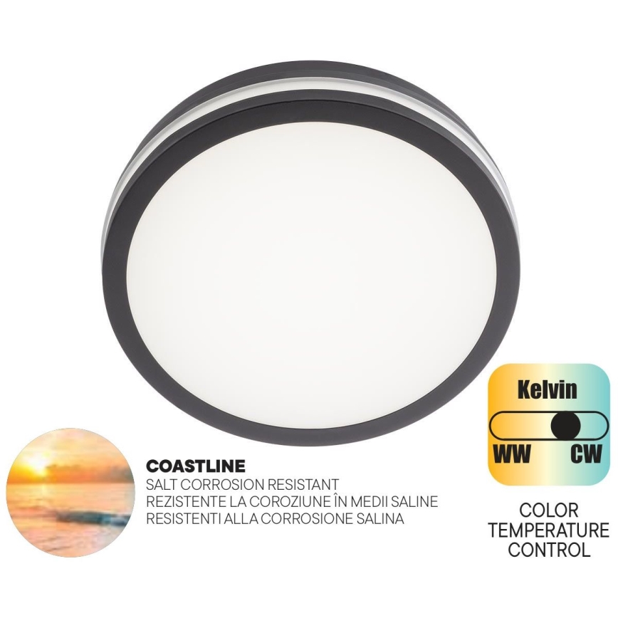 Redo 90286 - Plafoniera LED da esterno ISOLA LED/24W/230V diametro 26 cm 3000/4000/6500K IP54 antracite