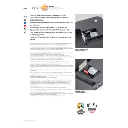 Redo 90288 - Plafoniera LED da esterno ISOLA LED/24W/230V 26x26 cm 3000/4000/6500K IP54 antracite