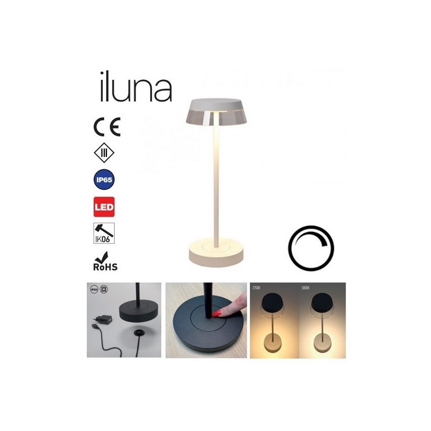 Redo 90306 - Lampada da tavolo LED dimmerabile con funzione Touch ILUNA LED/2,5W/5V 2700-3000K 3000 mAh IP65 bianco