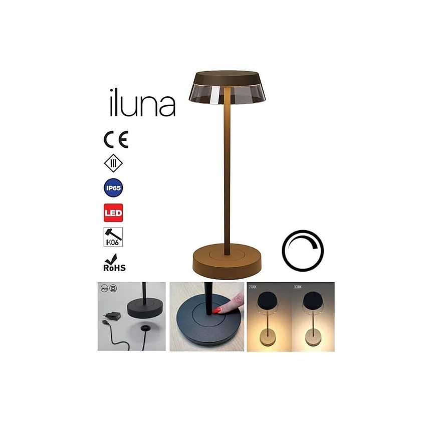 Redo 90308 - Lampada da tavolo LED dimmerabile con funzione Touch ILUNA LED/2,5W/5V 2700-3000K 3000 mAh IP65 marrone