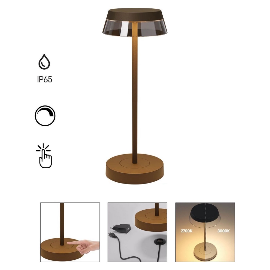 Redo 90308 - Lampe de table tactile à intensité variable ILUNA LED/2,5W/5V 2700-3000K 3000 mAh IP65 marron