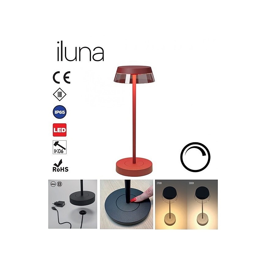 Redo 90311- Lampe de table tactile LED à intensité variable ILUNA LED/2,5W/5V 2700-3000K 3000 mAh IP65 rouge