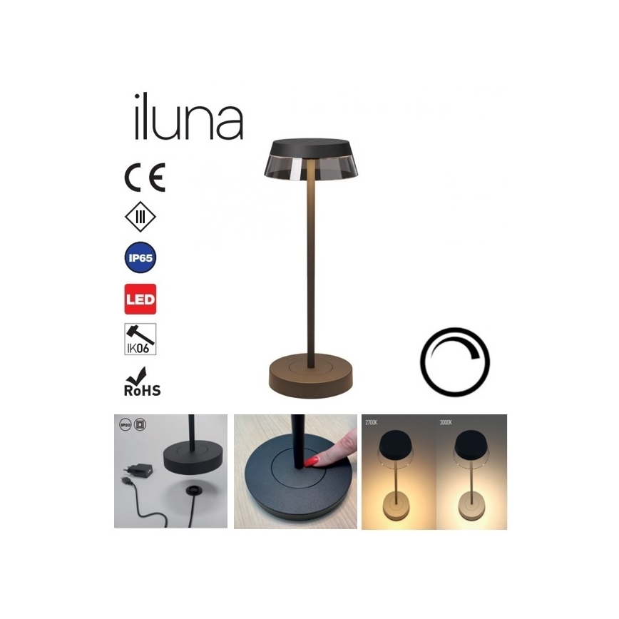 Redo 90312 - Lampe de table tactile LED à intensité variable ILUNA LED/2,5W/5V 2700-3000K 3000 mAh IP65 noir