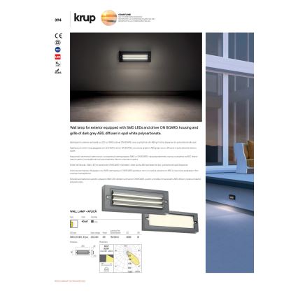 Redo 90330 - LED Applique murale d'extérieur KRUP LED/6W/230V IP65 anthracite