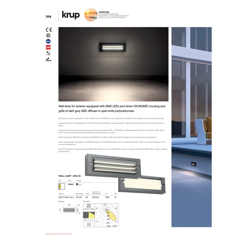Redo 90330 - LED Applique murale d'extérieur KRUP LED/6W/230V IP65 anthracite