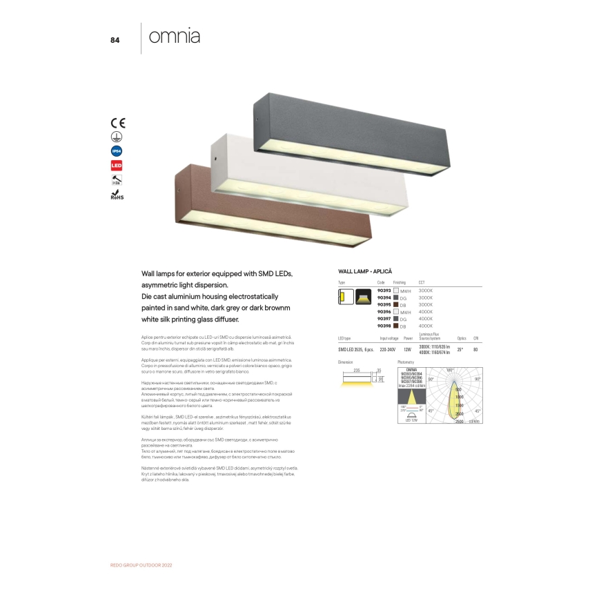 Redo 90394 - LED Auβen-Wandbeleuchtung OMNIA LED/12W/230V 3000K IP54 grau