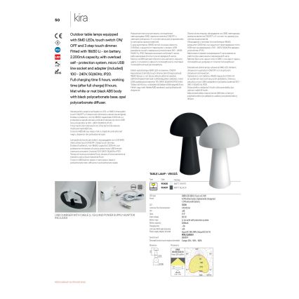 Redo 90438 - Lampe d'extérieur tactile dimmable KIRA LED/4,7W/230V 2200 mAh IP44 blanche