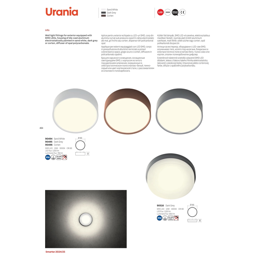 Redo 90494 - Plafoniera LED da esterno URANIA LED/10W/230V diametro 16 cm 3000K IP65 bianco