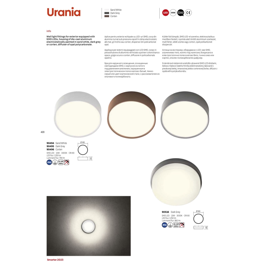 Redo 90516 - LED-Deckenleuchte für den Außenbereich URANIA LED/10W/230V d 16 cm IP65 anthrazit