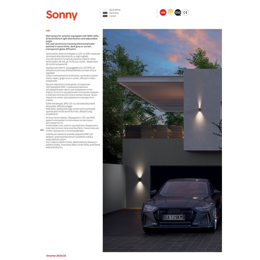 Redo 90636 - Applique a LED da esterno SONNY 2xLED/5W/230V 2200/3000/4000K IP54 antracite