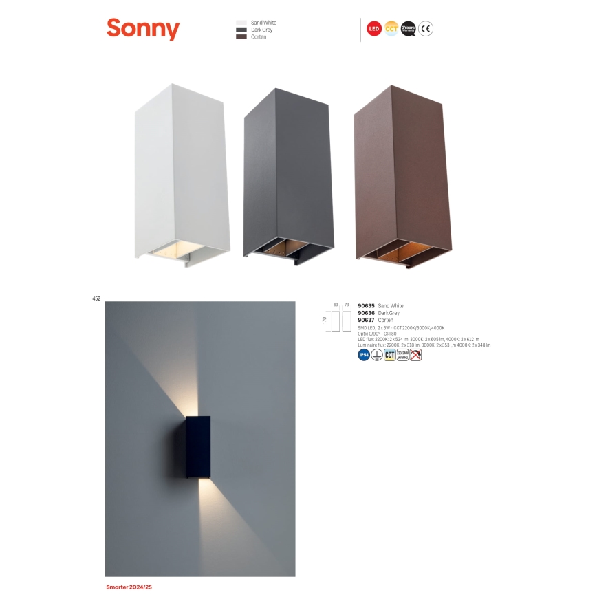 Redo 90636 - Applique a LED da esterno SONNY 2xLED/5W/230V 2200/3000/4000K IP54 antracite