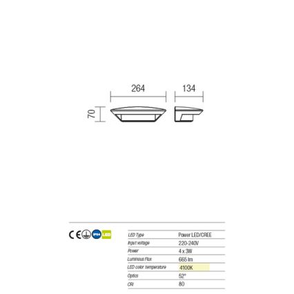 Redo 9407 - Applique a LED da esterno PLATE 4xLED/3W/230V 4100K IP54 antracite