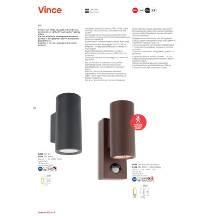 Redo 9453 - Applique LED da esterno con sensore VINCE 2xLED/3W/230V IP54 antracite