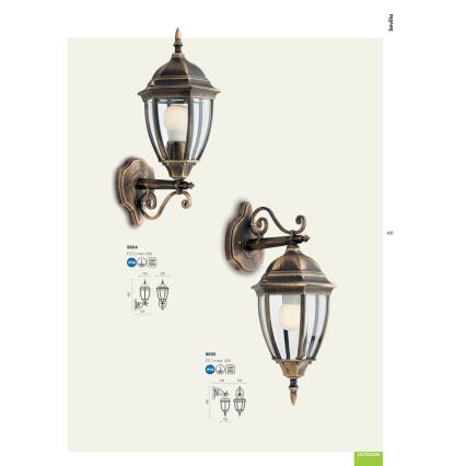 Redo 9604 - Applique da esterno SEVILLA 1xE27/42W/230V IP44 oro/patina