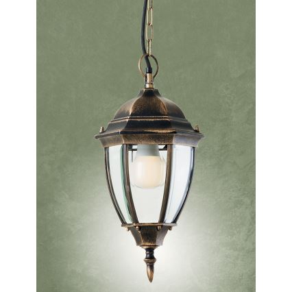 Redo 9607 - Lampadario da esterno a sospensione con catena SEVILLA 1xE27/42W/230V IP44 oro/patina
