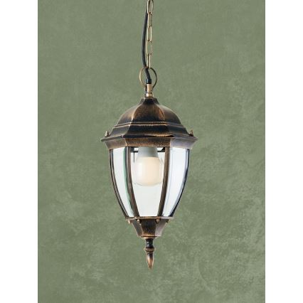Redo 9607 - Lampadario da esterno a sospensione con catena SEVILLA 1xE27/42W/230V IP44 oro/patina