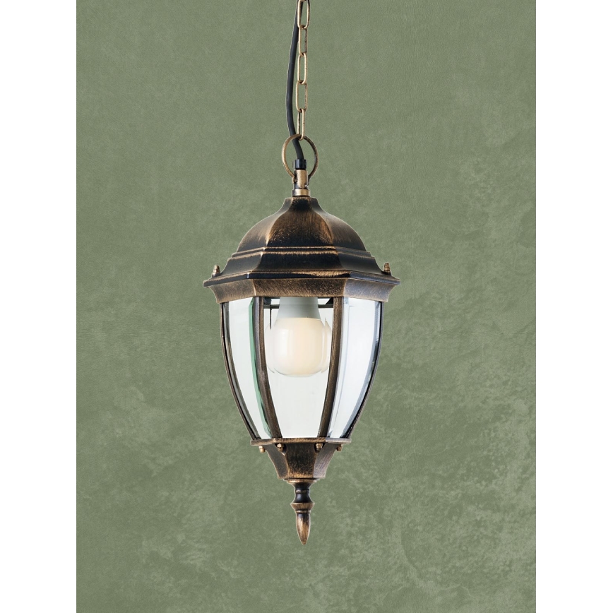Redo 9607 - Lampadario da esterno a sospensione con catena SEVILLA 1xE27/42W/230V IP44 oro/patina