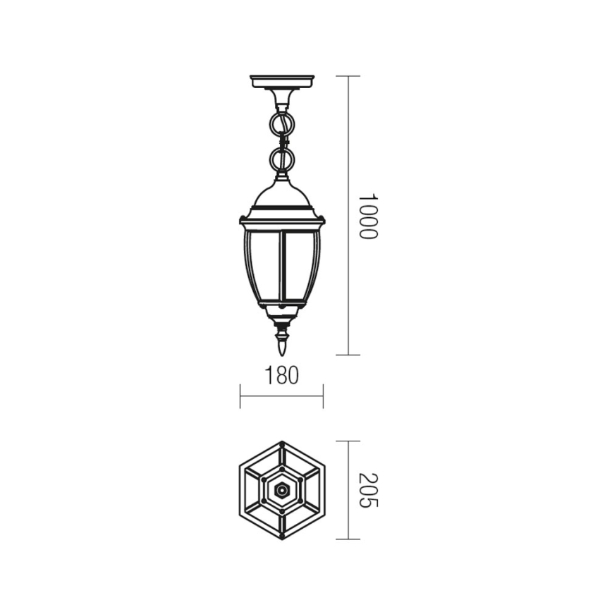 Redo 9607 - Suspension chaîne d'extérieur SEVILLA 1xE27/42W/230V IP44 doré/patine