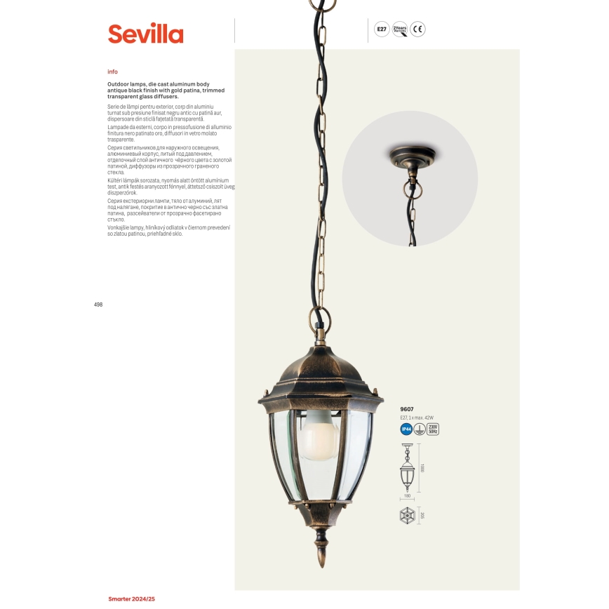Redo 9609 - Außenleuchte SEVILLA 2xE27/42W/230V IP44 golden/Patina