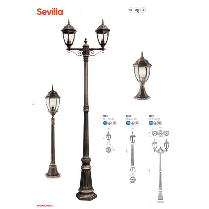 Redo 9609 - Außenleuchte SEVILLA 2xE27/42W/230V IP44 golden/Patina