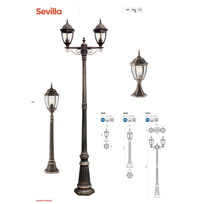 Redo 9609 - Außenleuchte SEVILLA 2xE27/42W/230V IP44 golden/Patina