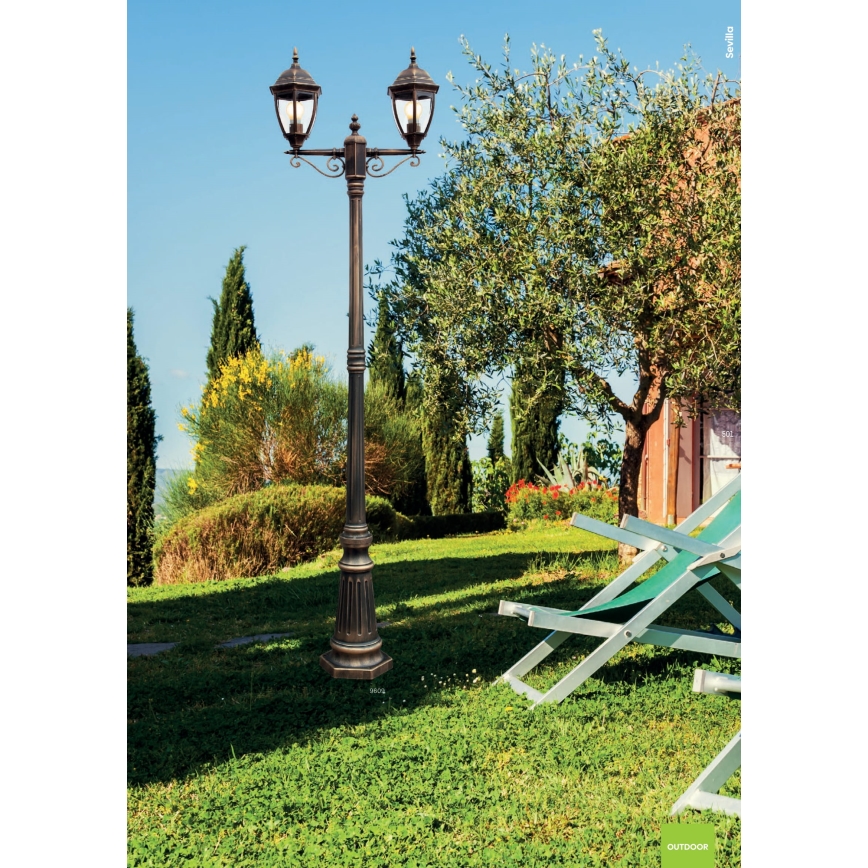Redo 9609 - Lampada da esterno SEVILLA 2xE27/42W/230V IP44 oro/patina